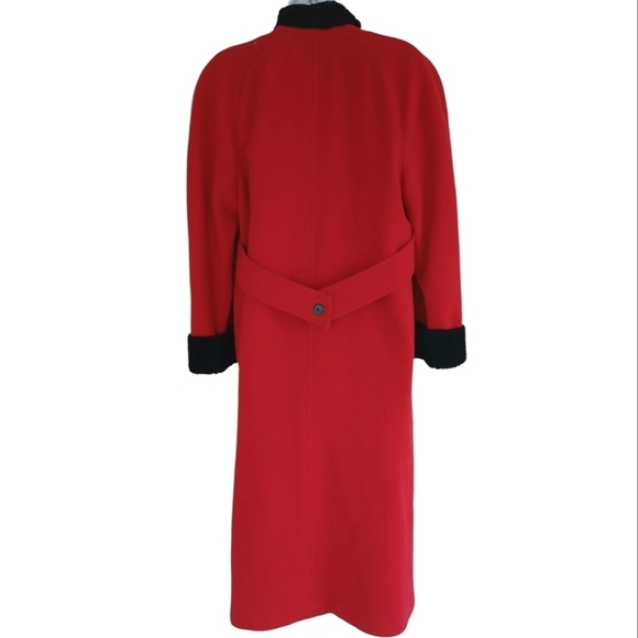 Vintage Wool Red Black Trench Coat Jacket Medium - Picture 7 of 8